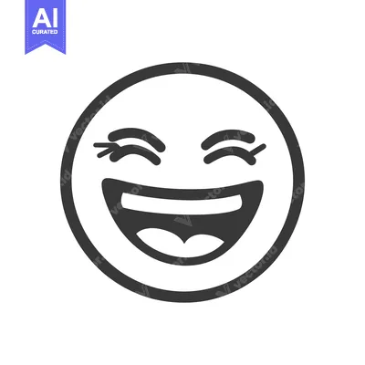 Aset desain premium: A black and white smiling face with closed eyes