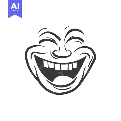 Premium design asset: A simplified black and white illustration of a laughing human face