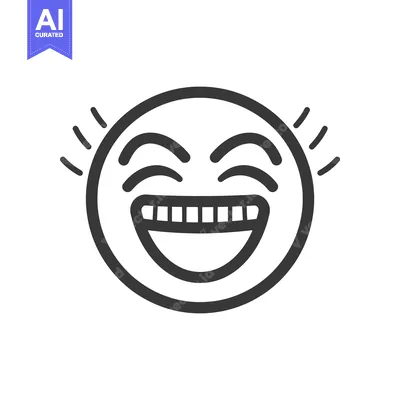 Aset desain premium: A black and white smiling emoji expressing intense happiness