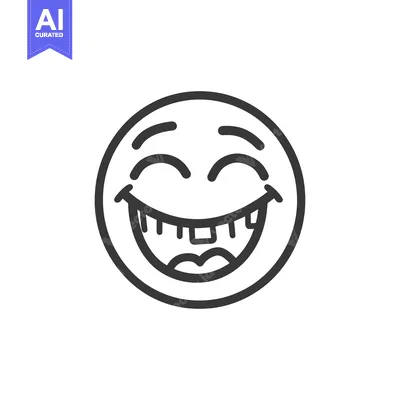 A simple black and white line drawing of a laughing face