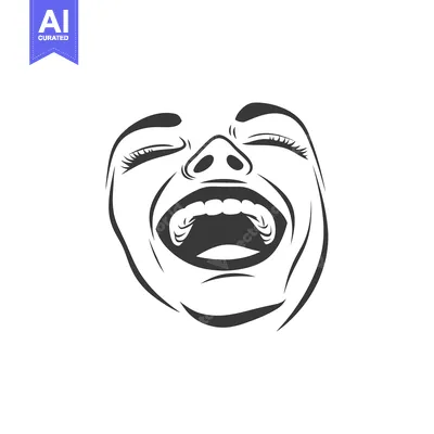 Aset premium populer: A monochrome illustration depicting a face mid expression of laughter