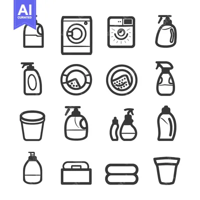 Laundry and Cleaning Supplies Icon Set