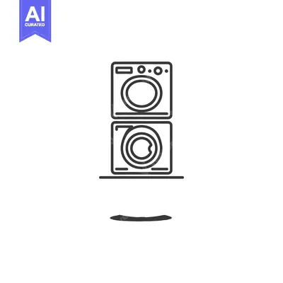 Stacked Laundry Machines: Minimalist Line Art Icon on White Background