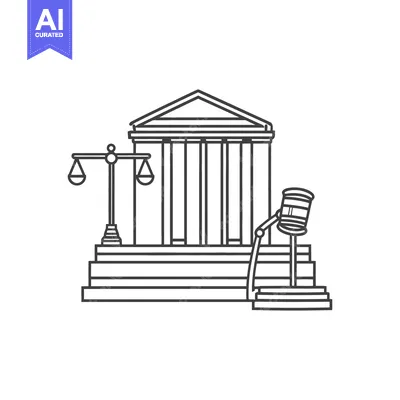 Aset premium populer: An Illustration Showing Legal Symbols And A Courthouse Building