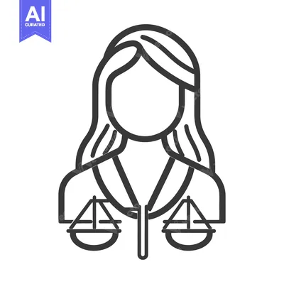 Premium design asset: Line drawing of a woman holding scales of justice