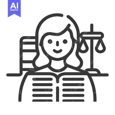 Popular premium asset: A smiling woman reading a book near scales of justice
