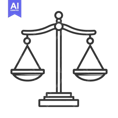 Aset desain premium: A simple line drawing image of balancing scales equipment
