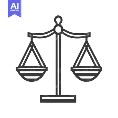 An iconic black and white image of a balance scale
