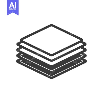 Aset desain premium: Stacked Square Layers Icon: Isometric Design, White Fill, Dark Outline