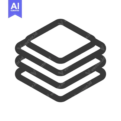 Aset desain premium: Stacked Layers Icon: Three Rounded Squares in Isometric View, Dark Gra