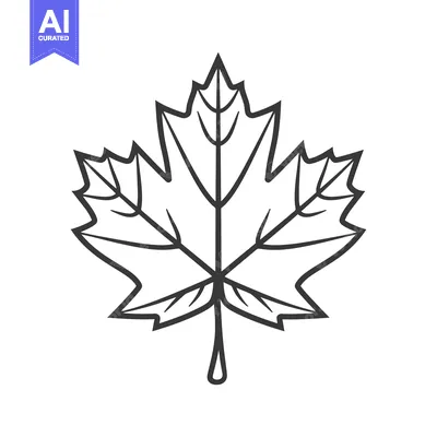 Aset desain premium: A single black and white stylized maple leaf image