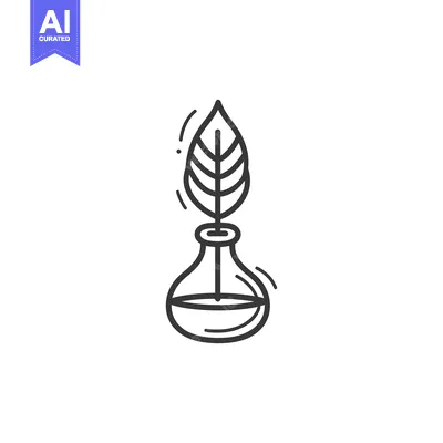 Aset desain premium: Leaf Pen in Glass Flask Illustration