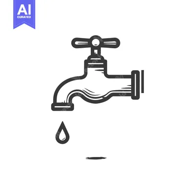 Aset desain premium: Simple Line Art of a Dripping Water Faucet on White Background