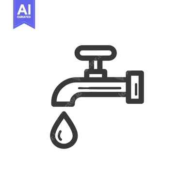 Aset premium populer: Minimalist Water Faucet Icon with Dripping Water Drop on White Backgro