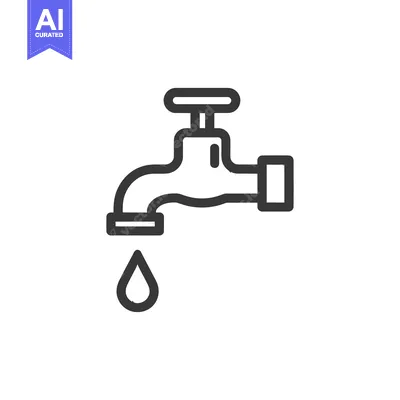 Aset premium populer: Minimalist Faucet Icon with Dripping Water Drop on White Background