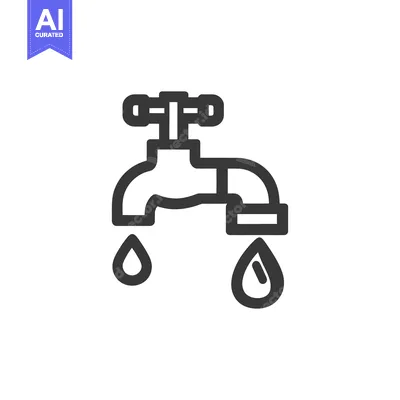 Aset premium populer: Minimalist Water Tap Icon with Dripping Drops on White Background