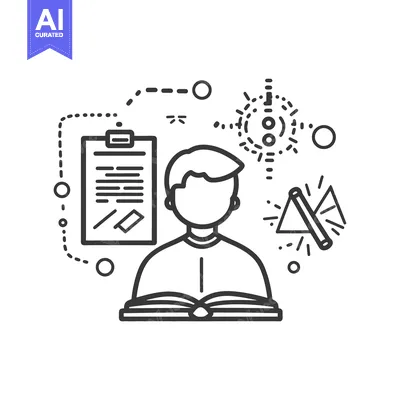 Aset desain premium: A person reading with various symbols and objects surrounding them