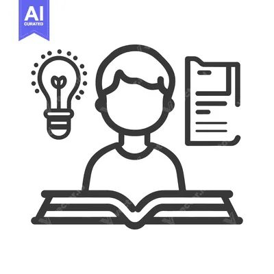 Aset premium populer: A person studying with a book and a light bulb idea