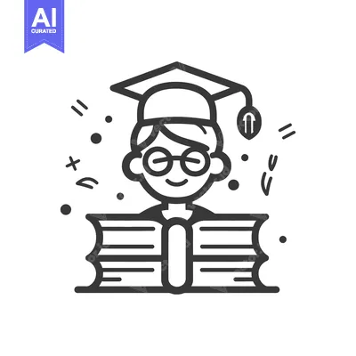 Premium design asset: A smiling graduate is reading a book with mathematical symbols