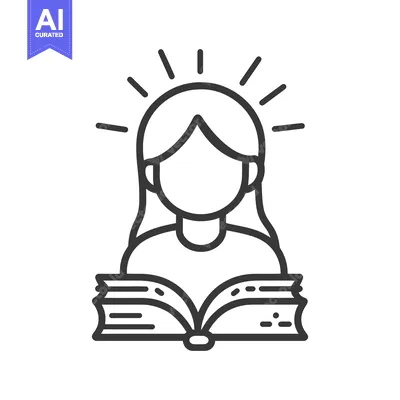 Aset desain premium: A female person reading a book with light radiating from their head