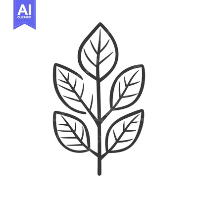 Aset premium populer: Simple black and white illustration of a leafy plant branch