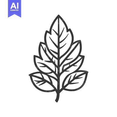 Aset premium populer: A detailed monochrome illustration featuring a simple stylized leaf de