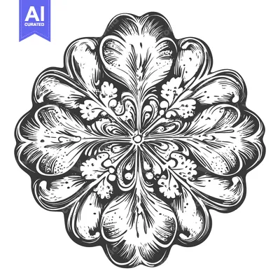 Popular premium asset: Intricate Floral Rosette Design Black And White Illustration