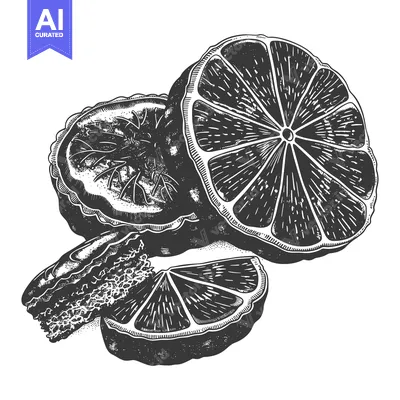 Aset premium populer: Dried Orange Slices Artistic Ink Illustration