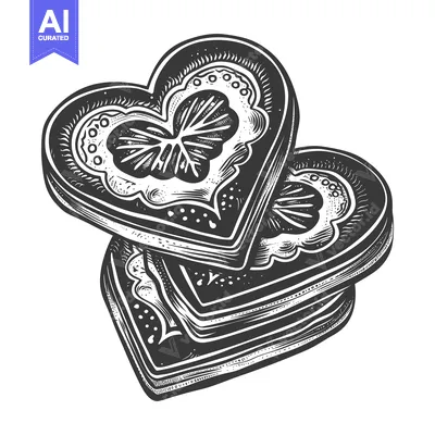 Aset desain premium: Two Heart Shaped Cookies With Intricate Designs