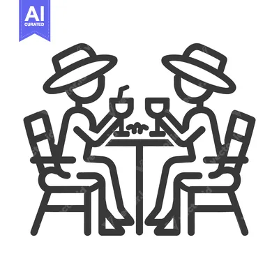 Aset premium populer: Two figures in hats are enjoying drinks at a table together