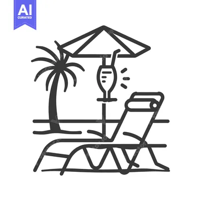 Aset desain premium: A stylized depiction of a sunny beach vacation scene