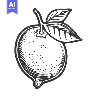 Aset desain premium: A stylized drawing of a single citrus fruit with leaves