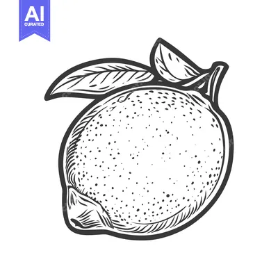 Aset premium populer: A detailed pen and ink drawing of a ripe citrus fruit