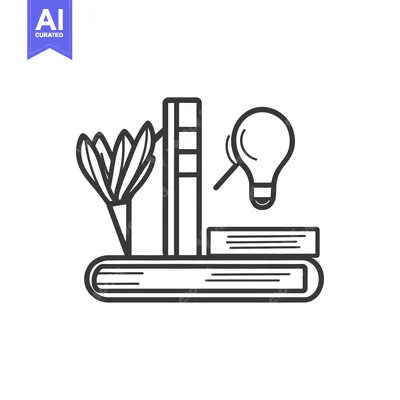 Aset premium populer: An illustration of a book plant and lightbulb representing ideas