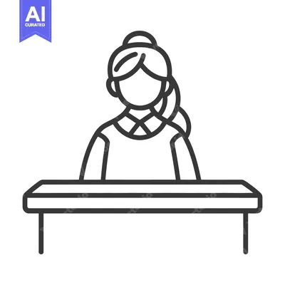 Premium design asset: A simplistic line drawing of a woman behind a desk