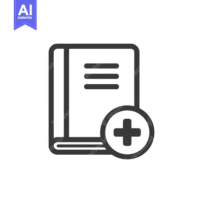 Aset desain premium: Add Book Icon: Simple Black and White Design with Plus Symbol