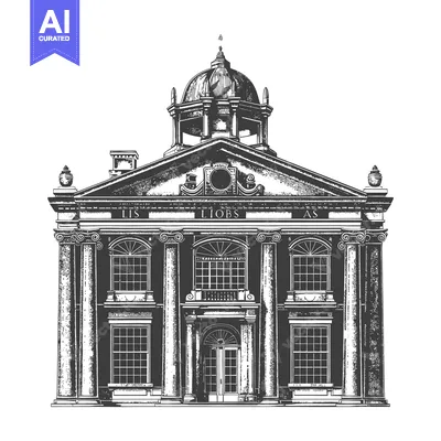 Premium design asset: A stately classical building illustration featuring a large domed stru