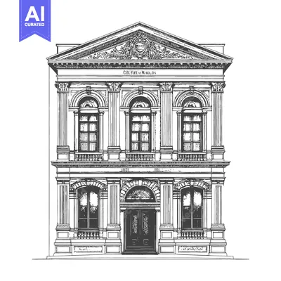 Aset premium populer: An Architectural Illustration Depicting a Detailed Facade of a Buildin