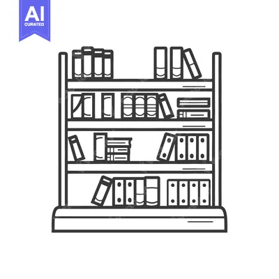 Aset premium populer: A simplistic line drawing illustration of a fully stocked bookshelf