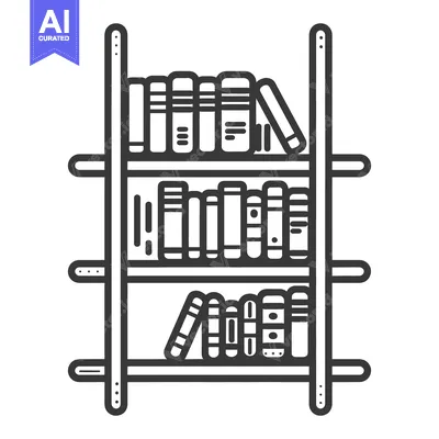 Popular premium asset: A black and white illustration showing a wooden bookshelf with books