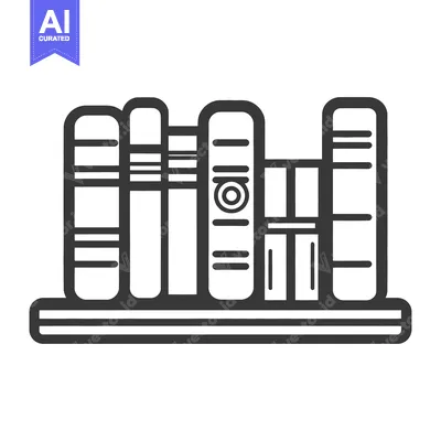 Popular premium asset: A black and white drawing of books on a shelf