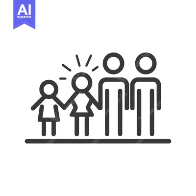 Aset desain premium: A line art depiction of a family holding hands together