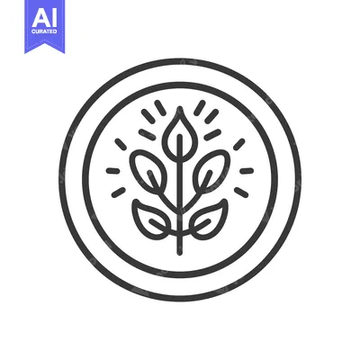Premium design asset: A simple outlined circular badge with plant leaves illustrated inside
