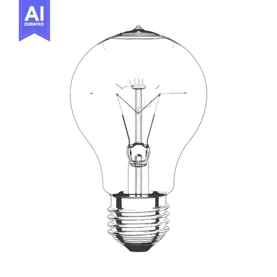 Aset desain premium: A black and white line drawing of an electric lightbulb