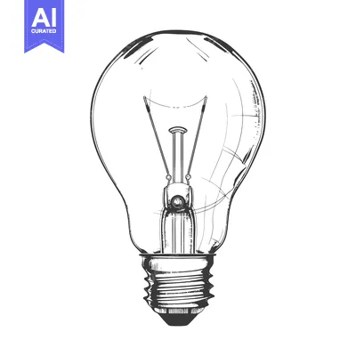 Aset desain premium: A detailed black and white sketch depicting a simple lightbulb design