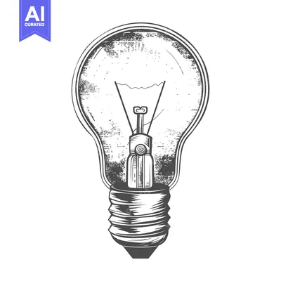 Aset premium populer: A monochrome drawing depicting a classic light bulb design