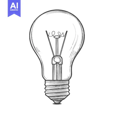 Aset desain premium: An artistic black and white drawing of an incandescent light bulb