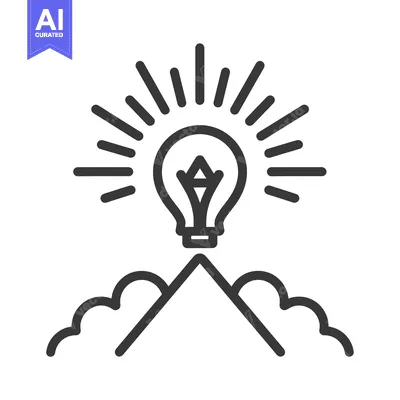 Aset desain premium: Light Bulb Shining Above a Mountain Peak with Clouds