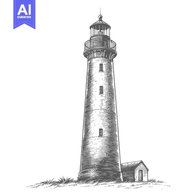 Aset premium populer: A Tall Black And White Illustration Of A Lighthouse