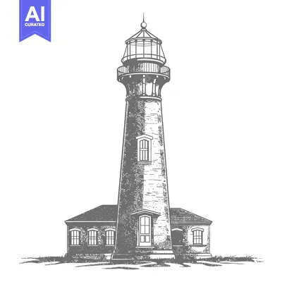 Aset desain premium: A tall stone lighthouse is standing at a coastal location